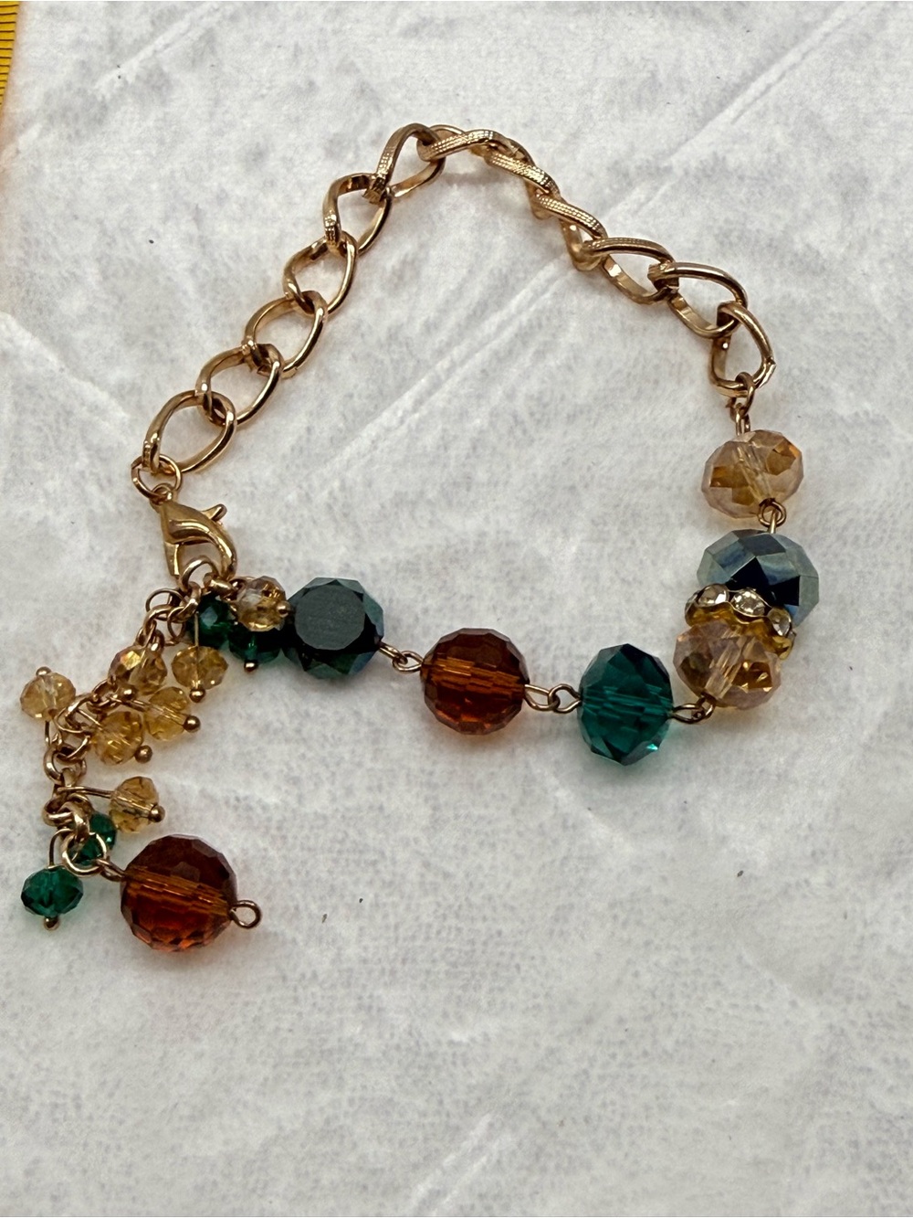 Gold-Tone Bracelet with Amber and Teal Crystal Beads